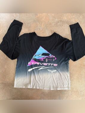 Official GM Womens Corvette Long Sleeve Cropped Graphic T-Shirt Black Cropped M
